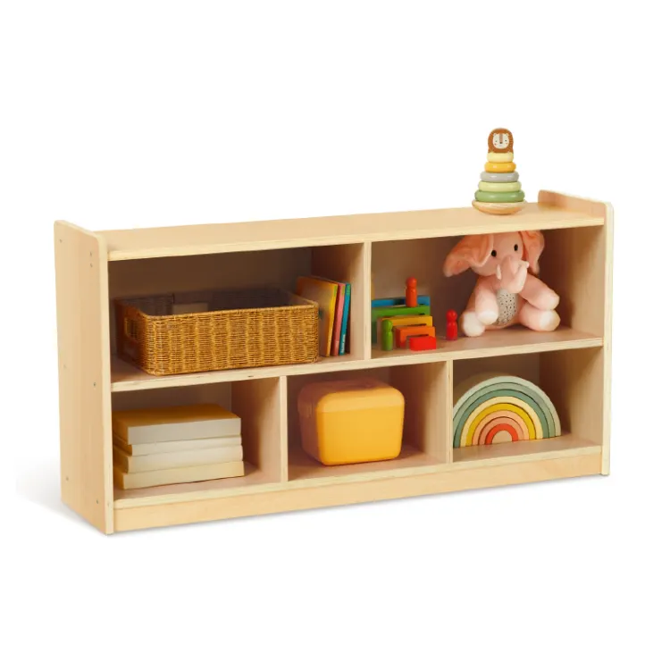 Holz-Kinder-Spielzeug-Vorführregal Kinder Montessori-Kindergarten-Buchregal mit 5 Aufbewahrungsbehältern