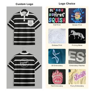 Camisa con hombros caídos transpirable de algodón 100 para hombre con estampado personalizado al por mayor, polos holgados de dos tonos con cuello vuelto a rayas - Product Image 3