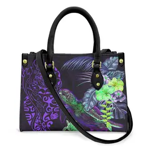 Wholesale Fashion Ladies Design Women Handbags Hawaiian Turtle Hibiscus Monstera Palm Purple Tribal Black Luxury Handbags Women