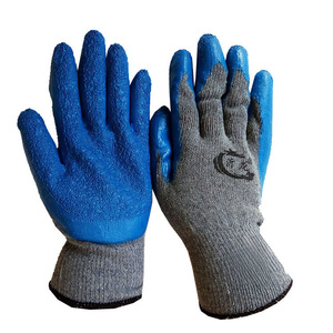 Guantes de Trabajo Yilong Grises de Látex Azul con Textura Arrugada, 10 Agujas, Antideslizantes, para Construcción, Uso General - Product Image 1