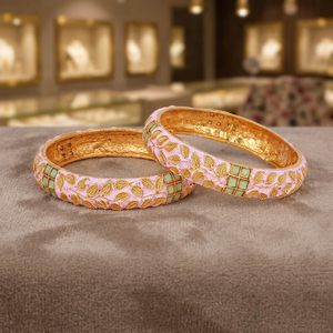Classic Pink Metal Bangle <b>Bracelet</b> with Mint Square Stone Setting and Elegant Leaf Pattern Design <b>for</b> <b>Women</b> Trendy Fashion Jewel - Product Image 6