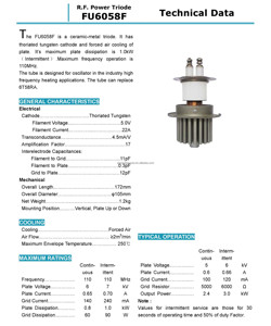 Tube d'oscillation à triode électronique RF FU6058F d'origine chinoise BEIJING, tube de puissance pour machine haute fréquence - Product Image 2
