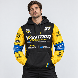 Sudadera con Capucha de Invierno para Carreras, con Logotipo Personalizado, Impresión Digital, Diseño en Bloques de Color Negro y Amarillo, Uniforme para Equipo de Motorsport, Venta al Por Mayor - Product Image 2