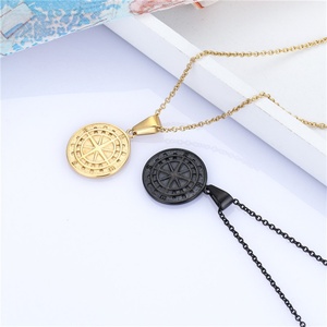 สร้อยคอจี้รูปเข็มทิศดาวเหนือ ทำจากสแตนเลสสตีล ชุบทอง 18k รูปเหรียญ - Product Image 2