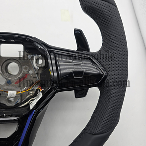 สินค้าขายดี ผลิตภัณฑ์ใหม่ล่าสุด พวงมาลัยรถยนต์ Volkswagen Golf MK8 หุ้มหนังเจาะรู เย็บด้ายสีน้ำเงิน - Product Image 5