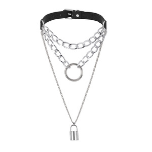 Fashion Chains <b>Necklace</b> Multi Layered Geometric Lock Shape Zinc Alloy Punk Style Party Jewelry - Product Image 5