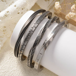 Hip Hop Stainless Steel Unisex Cuff <b>Bracelet</b> Silver Waterproof <b>Trendy</b> Geometric Anniversary No Fade - Product Image 4