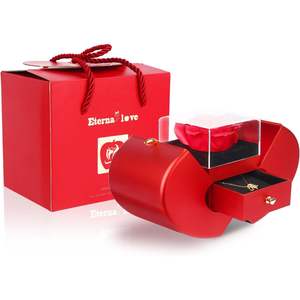 Rosa Roja Preservada con Collar y Caja de Joyería para Regalo del Día de San Valentín para Novia, Esposa, Mamá, Set de Regalo de Lujo Hecho a Mano - Product Image 1