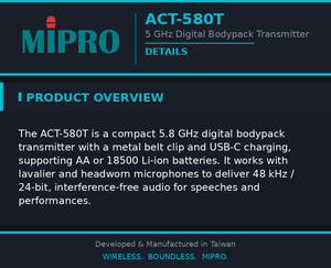 MIPRO Secure Metal Belt Clip Bodypack Transmitter With <b>USB</b> C Rechargeable 5.8GHz And Interference Free Digital Wireless - Product Image 5