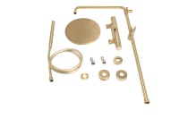Robinet de douche thermostatique de luxe en laiton brossé et céramique à double poignée avec barre coulissante, ensemble de douche doré et noir pour salle de bain