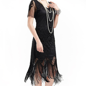 <span class=keywords><strong>Robe</strong></span> vintage années 1920 Art Déco, tailles S-5XL, grande taille, années folles, <span class=keywords><strong>robe</strong></span> à franges Gatsby, perles, paillettes, plumes, <span class=keywords><strong>longue</strong></span> <span class=keywords><strong>robe</strong></span> empire, style de fête - Product Image 4