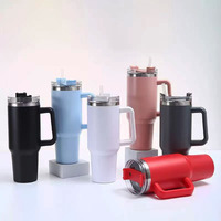 Vaso Térmico de Viaje de 40oz sin BPA, Personalizable con Logo, Rosa, para Café, con Asa y Popote, Venta al por Mayor