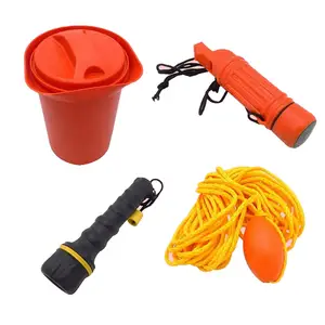 Marine boat accessories ship bailer kit for water-sports bucket scoop, 50 ft rope and float, LED torch and whistle orange color