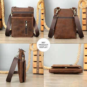 محفظة جلدية صغيرة متقاطعة مع الجسم من جلد المارانت المجنون للرجال من جلد أصلي - Product Image 2