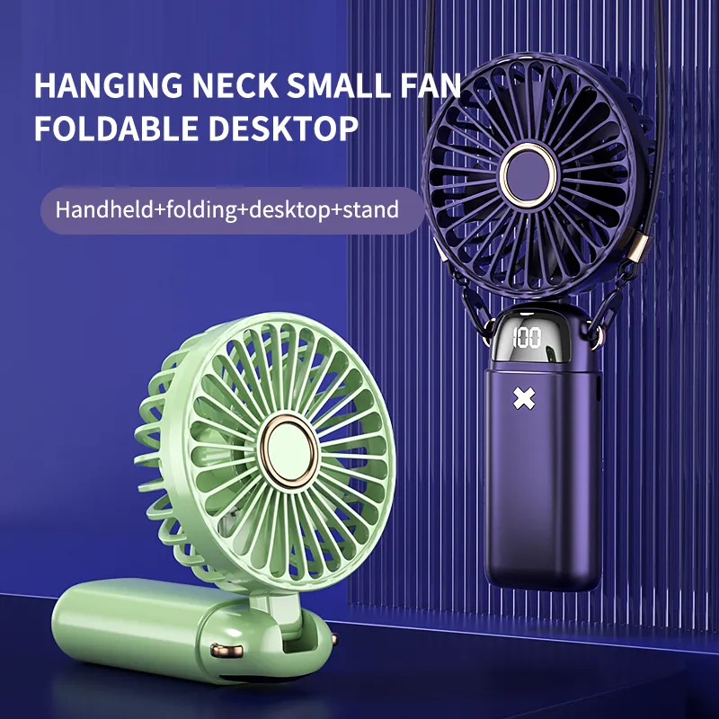 Customizable logo high-speed 5-speed display LED portable outdoor air conditioning fan neck hanging handheld fan