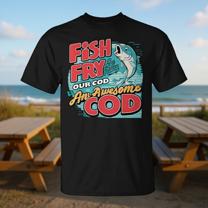 Fish Fry Friday - Camiseta con estampado de serigrafía de la frase 'Our Cod Is An Awesome Cod' para adultos, unisex, manga corta, cuello redondo - Product Image 3