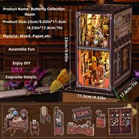 Hamaileon DIY Collection Papillon : Modèle de maison de poupée miniature à insérer dans une bibliothèque, puzzle 3D en bois, serre-livres avec lumières LED