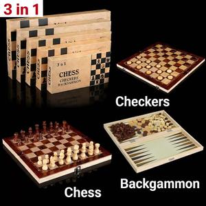Three-in-one Wooden Chess Foldable Portable Educational Chess Game Strategy Cross-border <strong>Children's</strong> Adult Educational Toys - Product Image 2