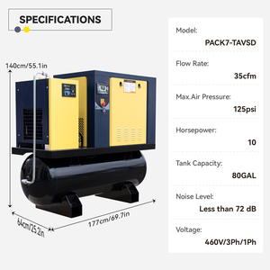DMC Máy nén khí trục vít Công Nghiệp Tất cả trong một W/Máy Sấy & bể | hiệu quả cao, yên tĩnh, 5-30hp, tùy chọn không dầu - Product Image 6