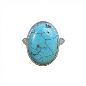 Bague en argent sterling 925 avec pierre précieuse turquoise sertie clos, tendance, chrétienne, faite à la main, bijoux fins anciens certifiés pour mariage - Product Image 1