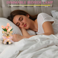 Lampu Meja LED Bunga Tulip Modern Fleksibel Tanpa Kabel, Dapat Diisi Ulang, Sentuh, Peredup Cahaya, Portabel