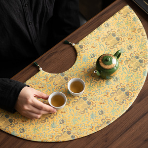 Chinese Zen Style Satin Tea Mat Double Sided Floral Dry Brewing Mat Teapot Mat <b>Table</b> <b>Runner</b> Washable For Tea Ceremony - Product Image 1