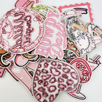Patch Bordir Tempel Setrika Warna Pink Howdy Cowgirl Boots Horseshoe Kuda Anjing Sapi untuk Dekorasi Pakaian Topi Tas
