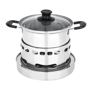 Nồi Lẩu Shabu Shabu Bằng Thép Không Gỉ Có Đầu Đốt Cồn & Nắp Nồi Lẩu <span class=keywords><strong>Mini</strong></span> Nồi Cắm Trại Để Cắm Trại/Đi Bộ Đường Dài Súp & Nồi Kho - Product Image 2