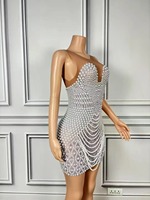 Robe de soirée élégante en perles blanches et strass pour femme, sexy, en maille, pour bal de promo, anniversaire, séance photo, spectacle sur scène