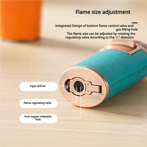 Encendedor de Cigarros de Cuero <span class=keywords><strong>con</strong></span> Doble Llama, Encendedor de <span class=keywords><strong>Butano</strong></span> de Cuero <span class=keywords><strong>con</strong></span> Perforador y Soporte, Encendedores de Antorcha Recargables Personalizados al por Mayor - Product Image 3