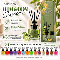 Collection de diffuseurs à bâtonnets 120 ml en marque blanche, huile parfumée florale fruitée avec flacon en verre pour marques de décoration intérieure