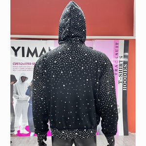 Sweat à capuche streetwear personnalisé, coupe ample, brodé de strass, délavé à l'acide, effet soleil, 420 g/m², fermeture éclair, 100 % coton, motif lettres - Product Image 2