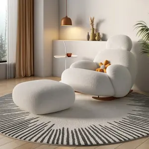 NOVA Nordic Living Room Comfortable White Fabric Rocking Chair Tufted Plush Lounge Recliner Lazy Sofa Chairs With Stool