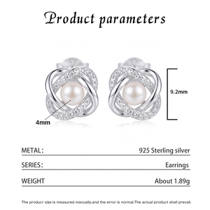 Élégantes boucles d'oreilles clous en argent S925 avec perles d'eau douce et zircon, motif feuille, pour femme, cadeau de mariage ou d'anniversaire - Product Image 6
