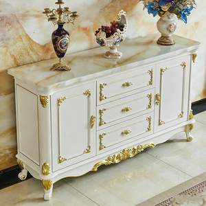 Credenza Europea <span class=keywords><strong>con</strong></span> Piano in Marmo, Mobile da Pranzo in Legno Massello, Credenza Lunga per Soggiorno, <span class=keywords><strong>Arredamento</strong></span> per Casa e Hotel - Product Image 4