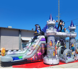 Outdoor wet or dry dual lane combo bouncer commercial <b>inflatable</b> wizard bounce <b>house</b> with water slide - Product Image 1