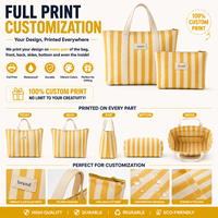 Sac fourre-tout en toile rayée bleu marine durable et pochette assortie – Sac à main en coton à rayures esthétiques, grande capacité, sac de courses réutilisable