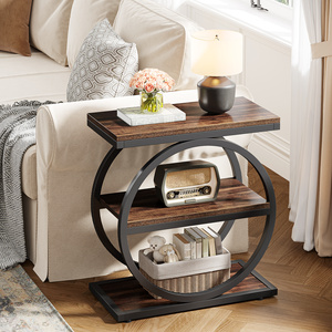 Table d'appoint étroite avec 3 étagères de rangement, table d'appoint en bois avec cadres en métal noir, petite table d'appoint de canapé industrielle - Product Image 3
