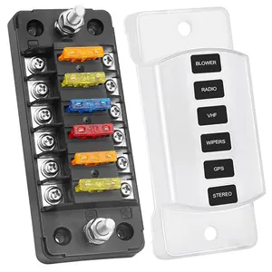 6 Way Fuse Block Blade Fuse Box with Negative Bus Waterproof Protection Cover Sticker Labels for Automotive Car Boat Marine