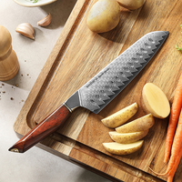 XINZUO Co-branded 3-sterren chef-geïnspireerde scherpe Damascus poederstalen professionele Santoku messenset met ergonomische palissanderhouten handgreep