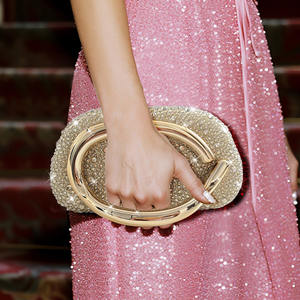 Elegante Pochette <span class=keywords><strong>da</strong></span> <span class=keywords><strong>Sera</strong></span> Dorata con Strass, Borsa a Tracolla con Catena e Design di Strass su Entrambi i Lati, Borsa per Matrimoni, Feste e Cene - Product Image 1