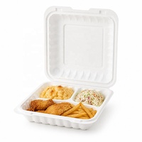 Boîte alimentaire à clapet MFPP à 3 compartiments, 7,5x7,5 pouces, en PP blanc enrichi de minéraux, compatible micro-ondes