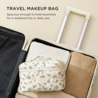 Grande trousse de toilette matelassée pour femmes, s'ouvrant à plat, organiseur de maquillage avec poignée