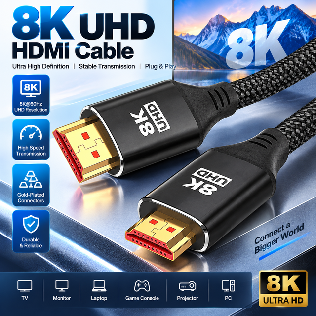 8K HDMI2.1 HDMI to HDMI Cable Gold Plated Connector Ultra HD Video Cable Wholesale Manufacture for TV Monitor Game Console