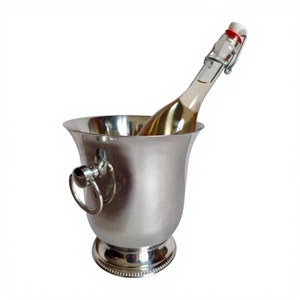Vase à champagne design moderne avec poignée en anneau, nickelé, en acier inoxydable de haute qualité, seau à glace pour bars - Product Image 1