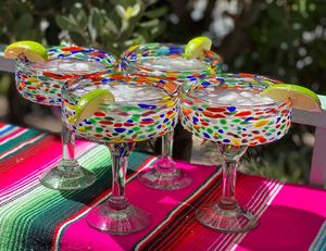 Juego de 4 Vasos de Margarita de Vidrio Soplado a Mano Mexicanos <span class=keywords><strong>Dos</strong></span> Sueos, Confetti Rock (16 Oz), Aptos para Lavavajillas - Product Image 2