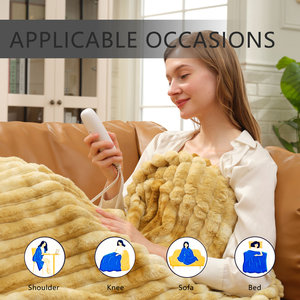 Электрические одеяла-пледы из мягкого искусственного меха кролика для зимы, размеры Queen и King, с функцией подогрева - Product Image 4