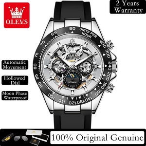 Montre mécanique automatique pour homme, livraison directe, boîtier en acier inoxydable Hangzhou, bracelet en silicone, phase de lune ajourée, étanche - Product Image 6