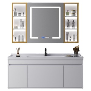 Ouni <b>Wall</b> Mounted <b>Bathroom</b> Vanity <b>Cabinet</b> White One Piece Ceramic Basin Smart Mirror Storage - Product Image 5