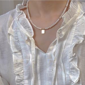 Collier en perles naturelles carrées GoodLuck, personnalisé, tendance, avec un design de niche de luxe léger, style cool - Product Image 3